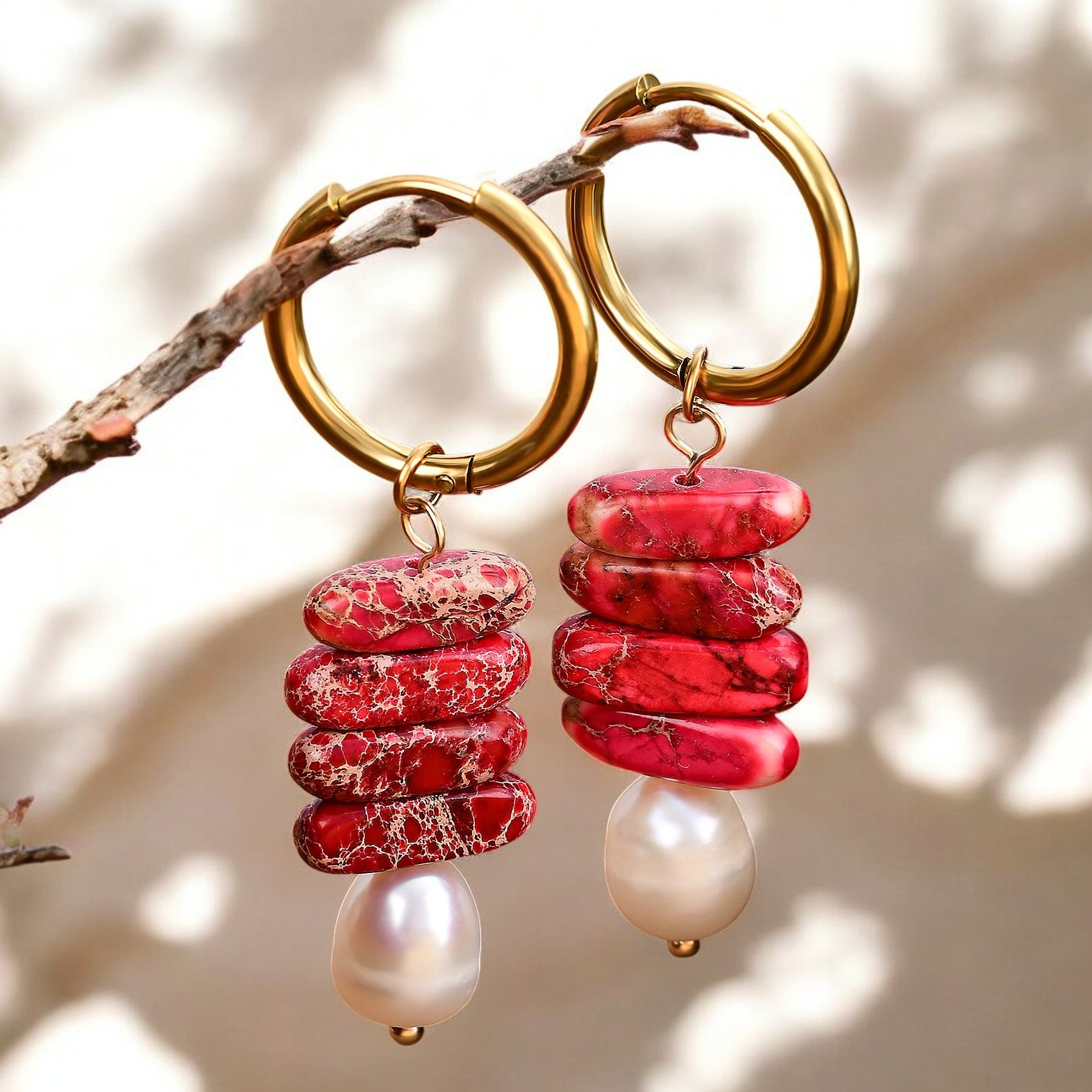 오션 블리스 펄 & 제이드 재스퍼 후프 드롭스