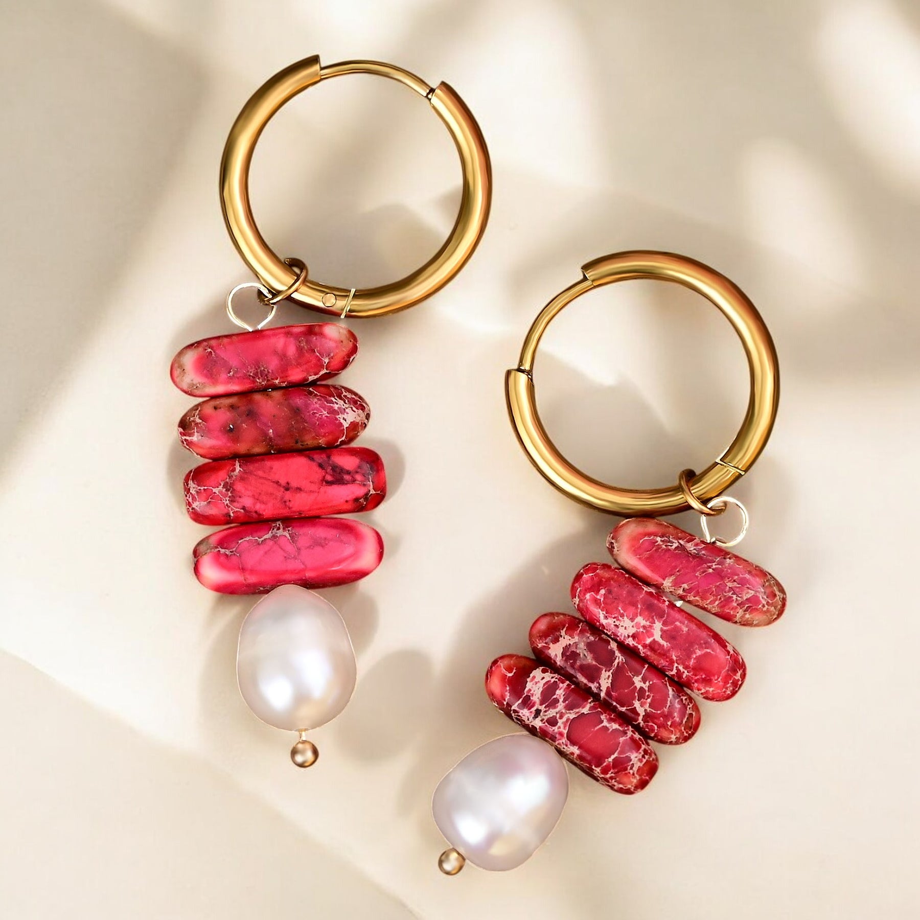 오션 블리스 펄 & 제이드 재스퍼 후프 드롭스