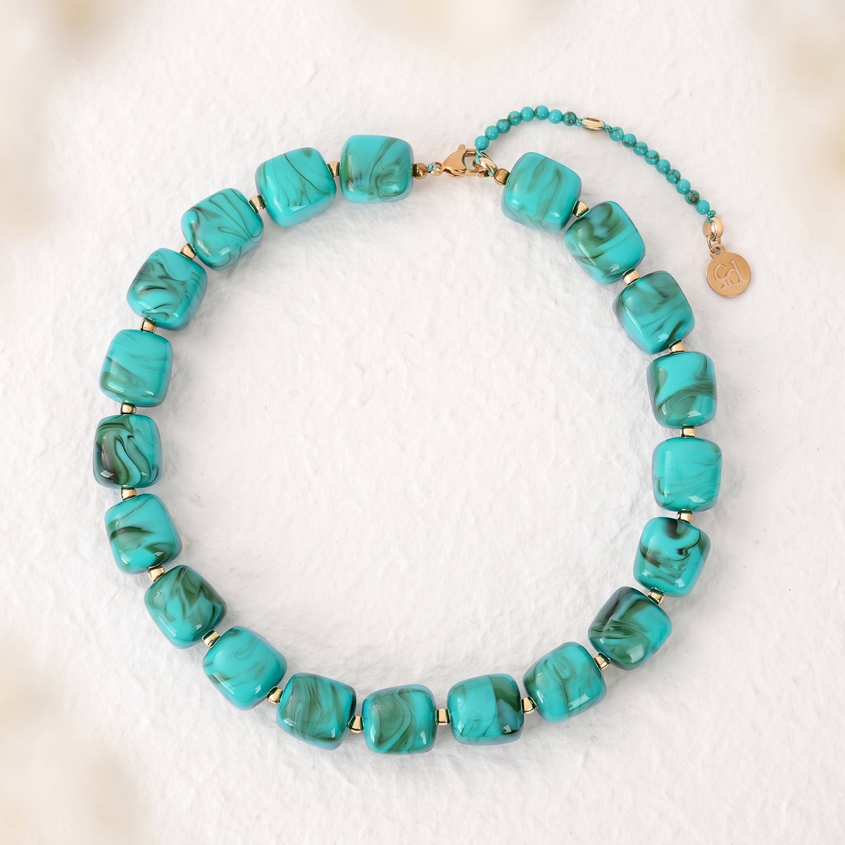Chunky Square Bead Necklace Turquoise