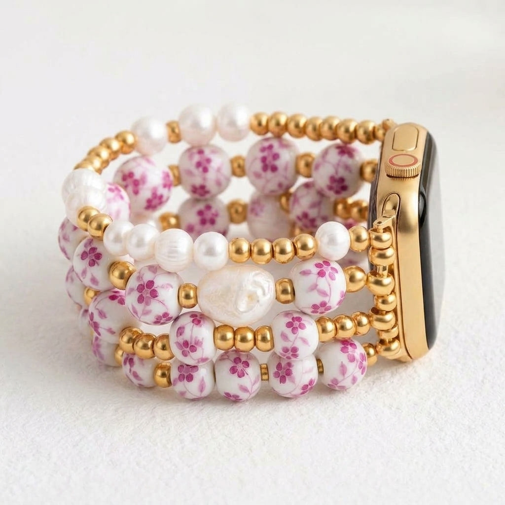 Porcelain Garden Rose Blossom Apple Watch Strap