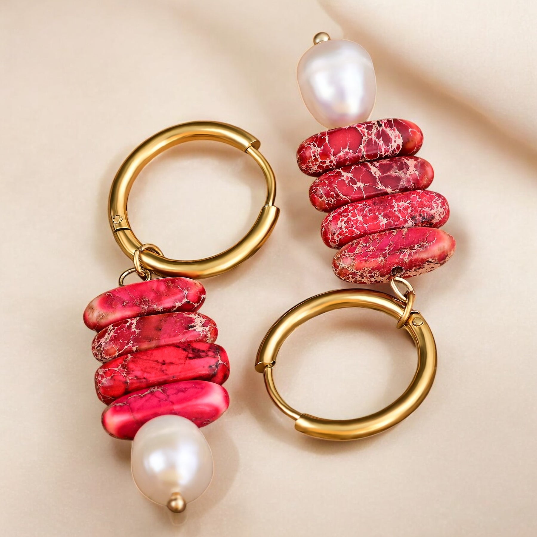 오션 블리스 펄 & 제이드 재스퍼 후프 드롭스