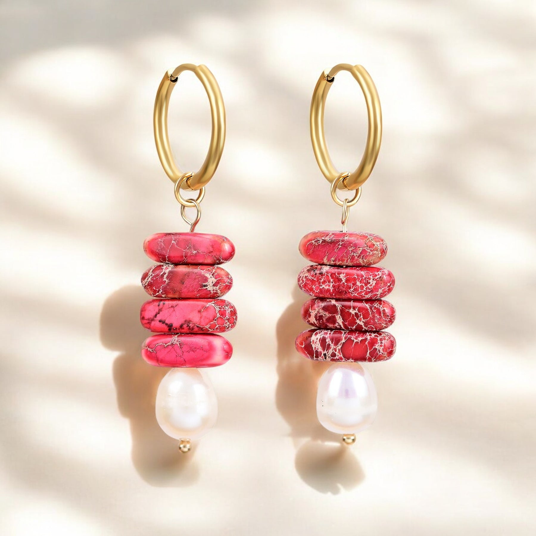 오션 블리스 펄 & 제이드 재스퍼 후프 드롭스