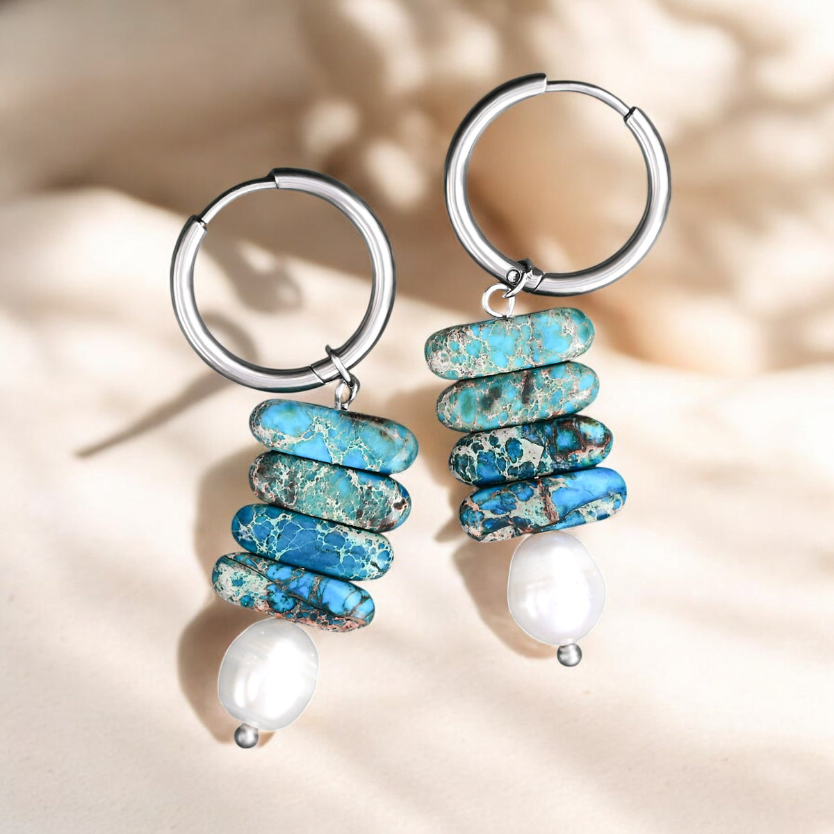 Ocean Bliss Pearl & Blue Jasper Hoop Drops
