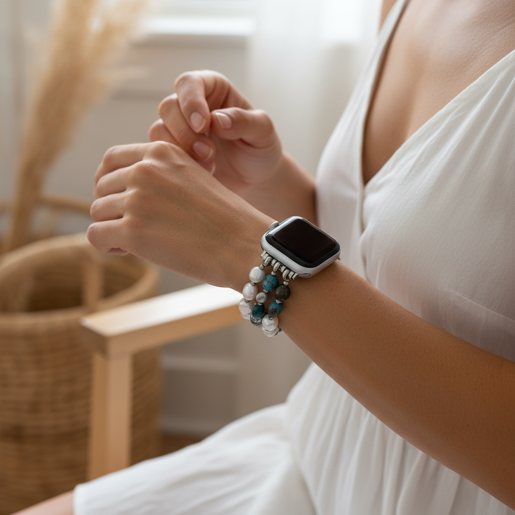 플래티넘 누아르 신축성 애플 워치 줄끈