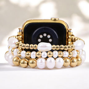 골드 및 펄 스트레치 Apple Watch 스트랩