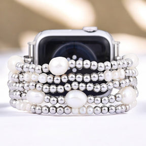Pearl and Silver Stretch Apple Watch Strap