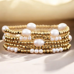 Gold and Pearl Bracelet Set