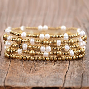 Gold Shimmering Pearl Bracelet Set