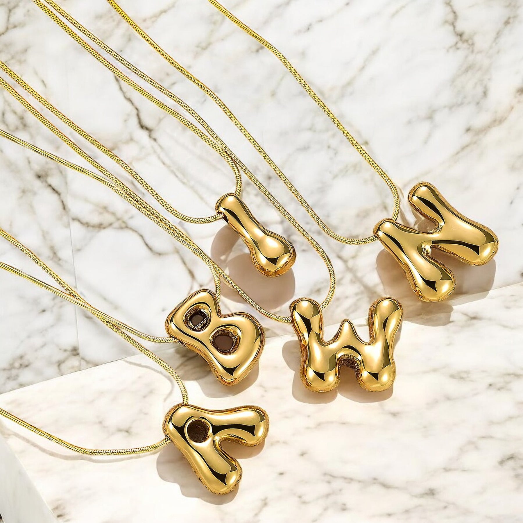 Golden Glow Bubble Letter Initial Necklace