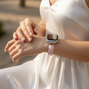 부드러운 연분홍 석영 신축성 애플 워치 줄넘이