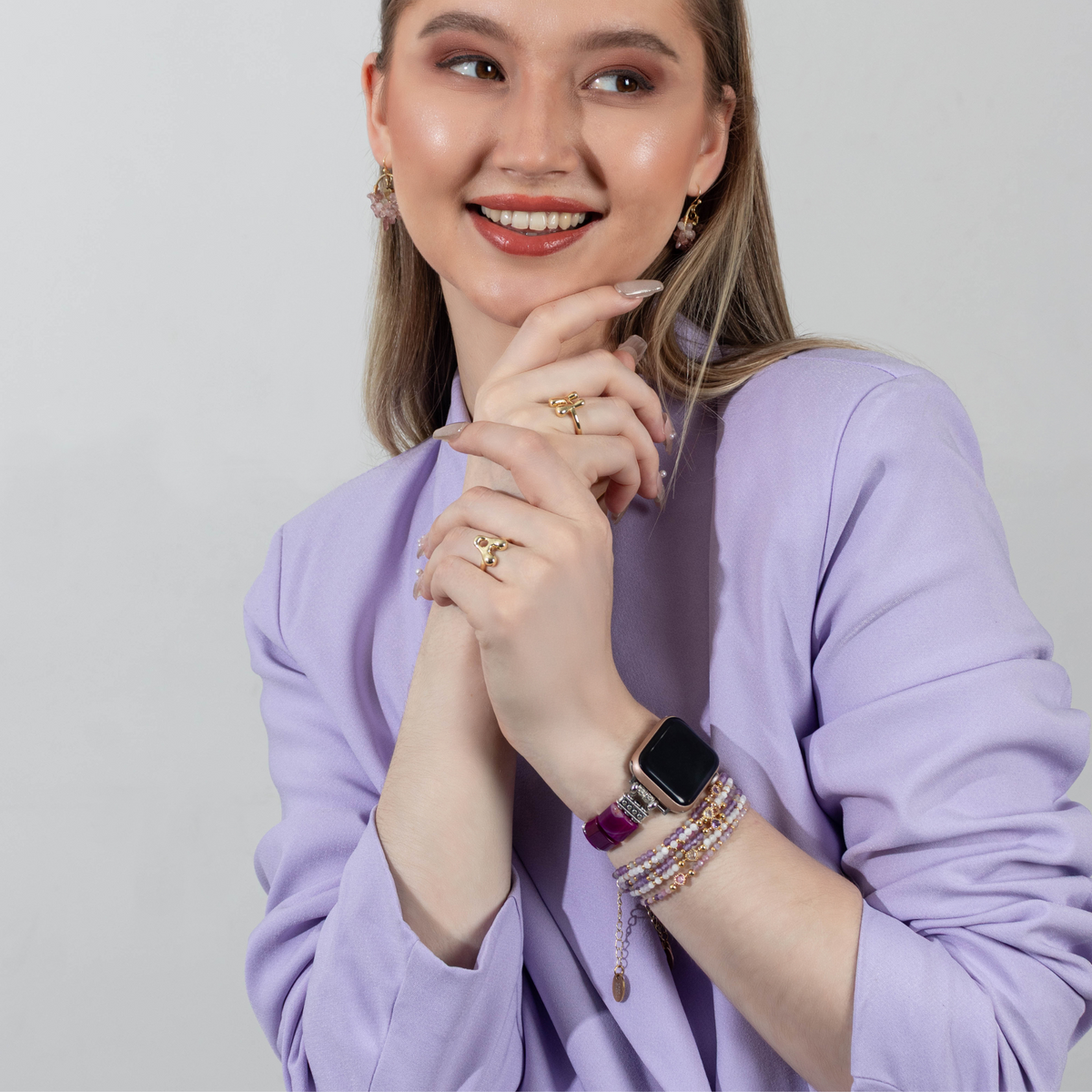자수정 오라 아게이트 스트레치 Apple Watch 스트랩