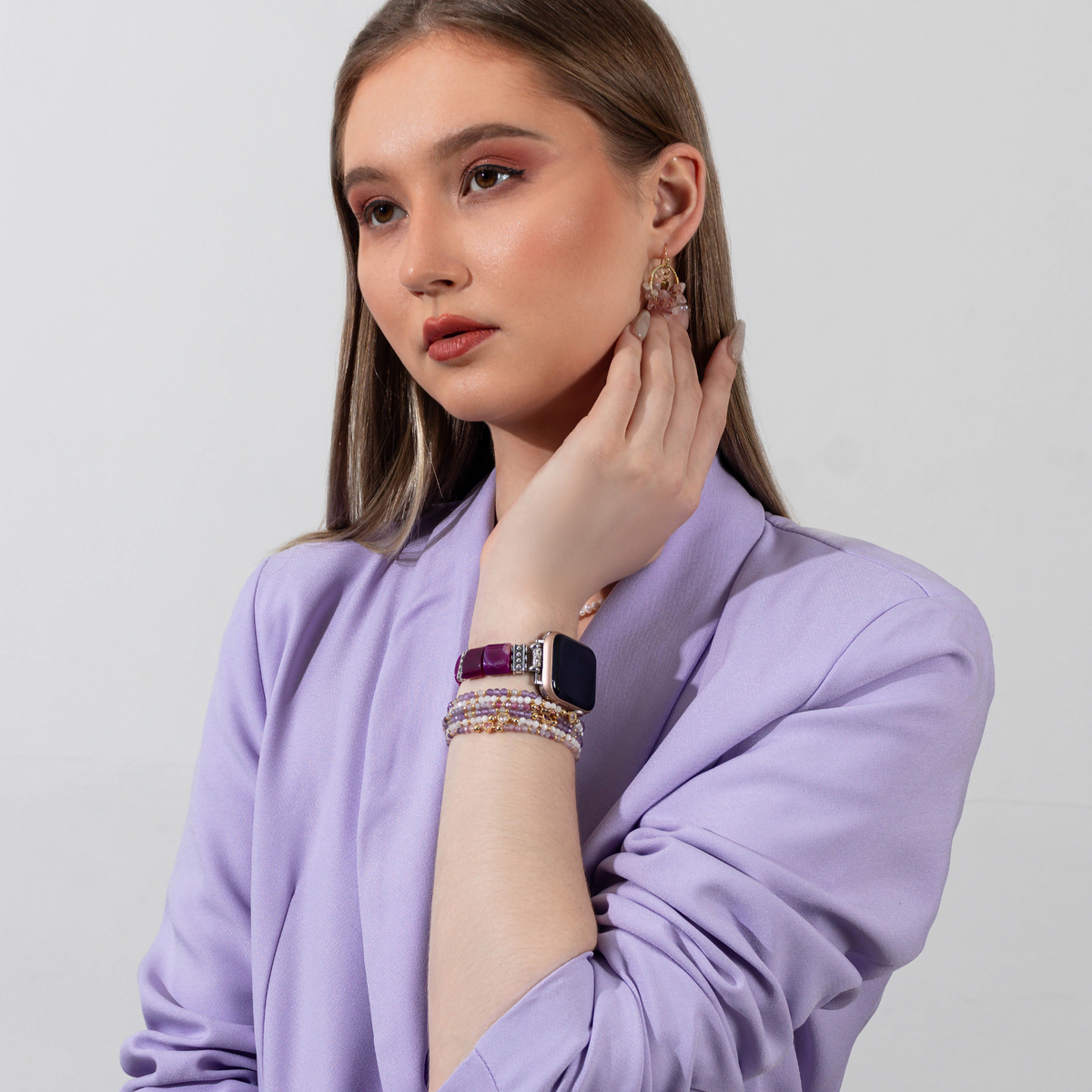 자수정 오라 아게이트 스트레치 Apple Watch 스트랩