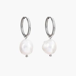 Silver Pearl Charm Hoop Earrings