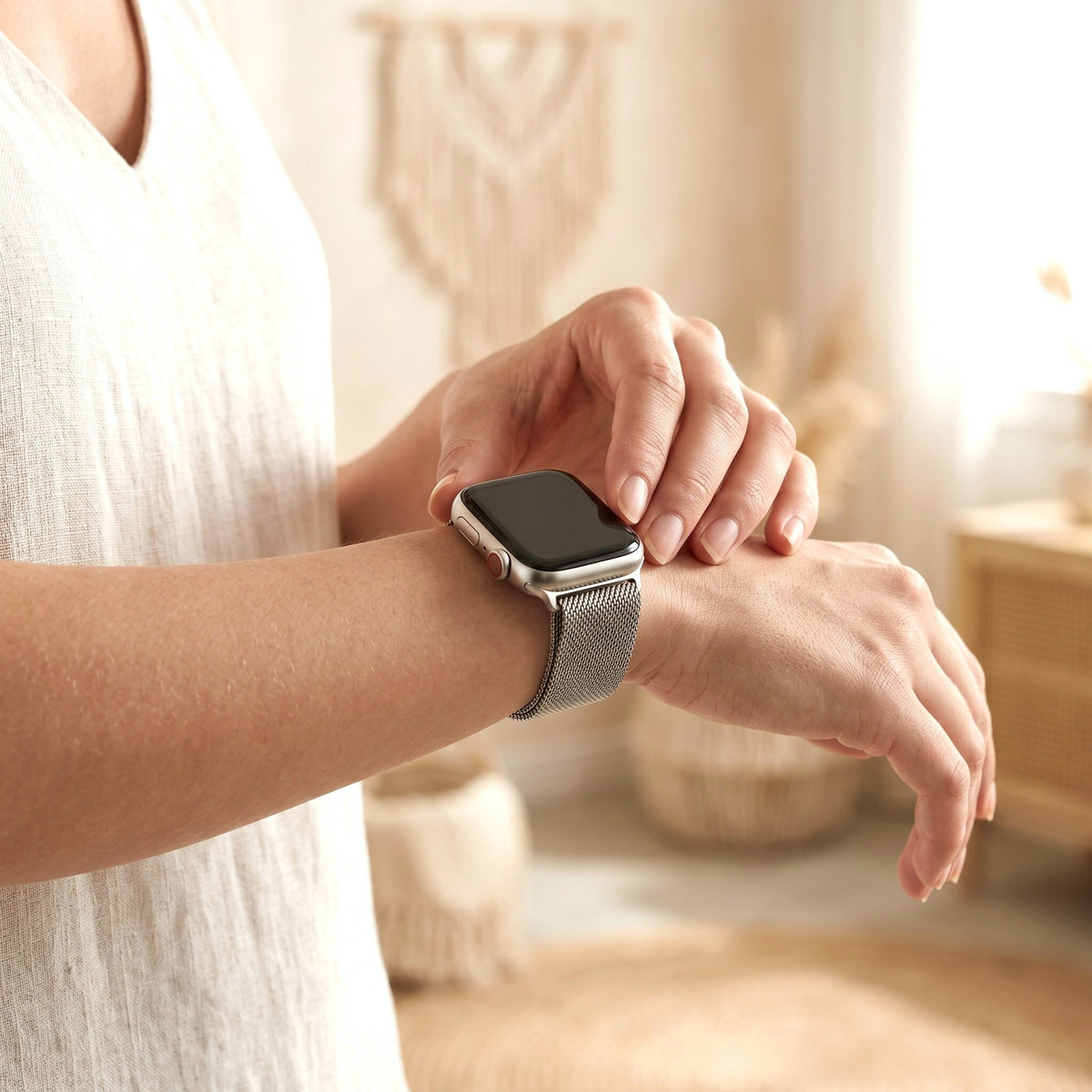 플래티넘 스틸 고급 Apple Watch 스트랩