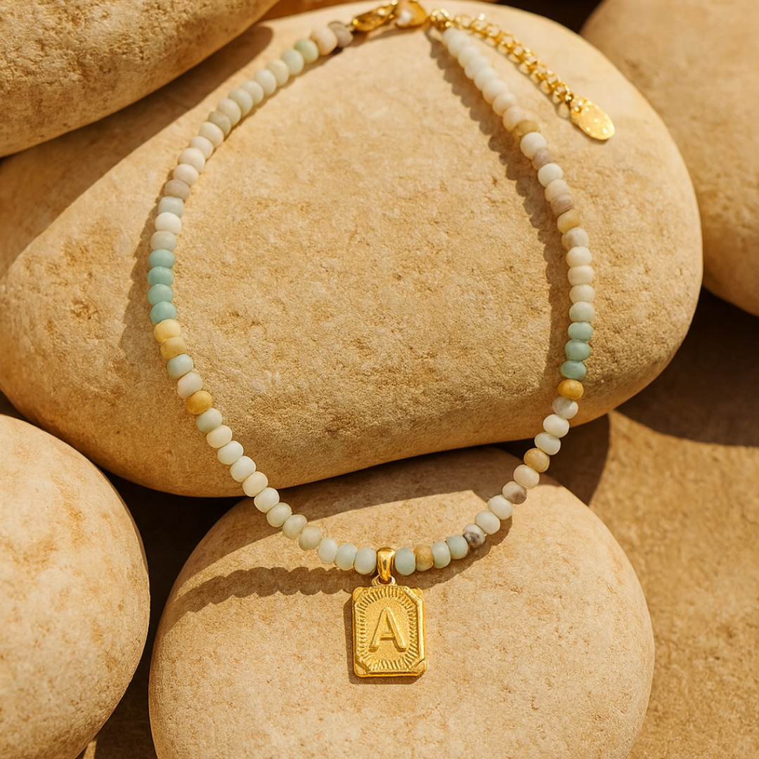 아마조나이트 이니셜 레터 참 목걸이