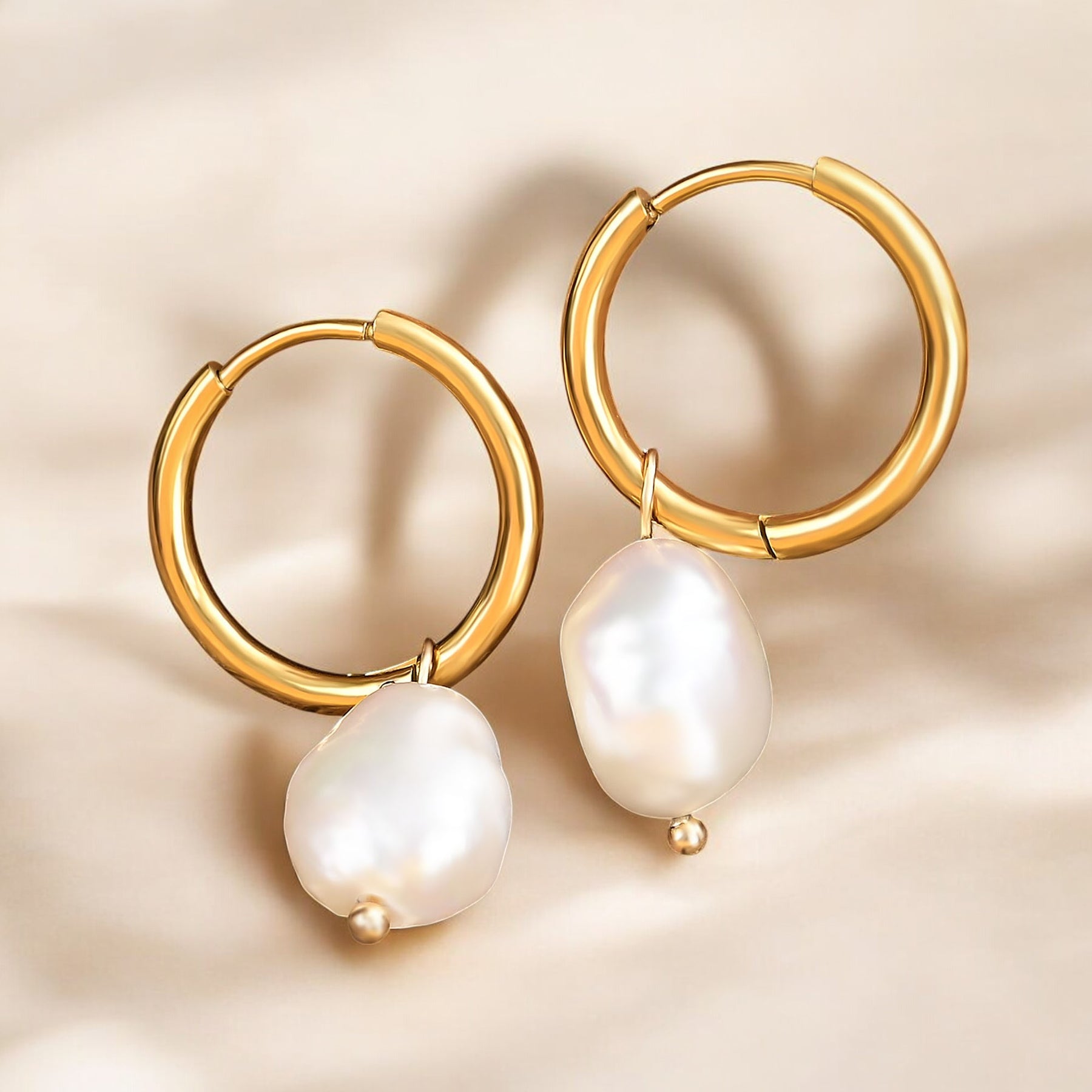 Pearl Charm Hoop Earrings