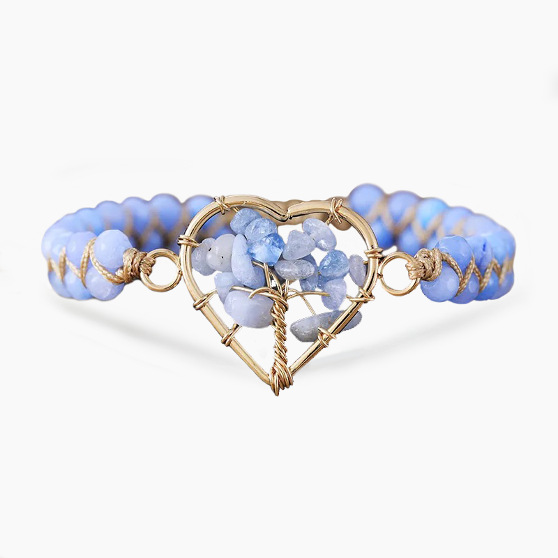 Aquamarine Heart Tree of Life Bracelet