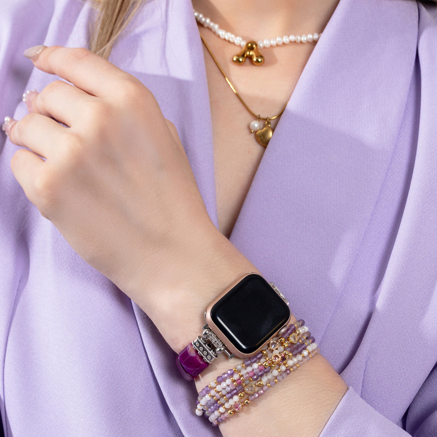 아메시스트 오라 아게이트 스트레치 Apple Watch 스트랩