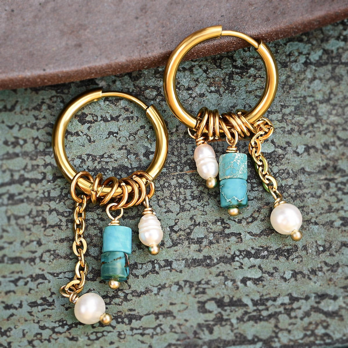 Golden Sky Bloom Drop Hoop Earrings