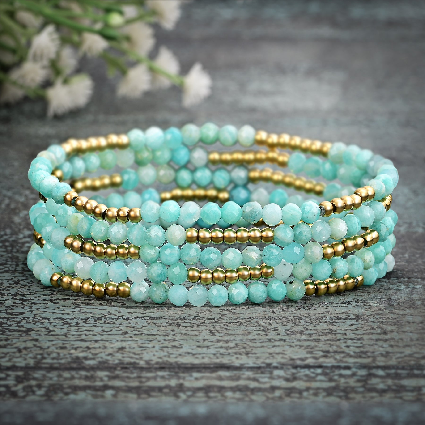 Glowing Amazonite Bracelet Set