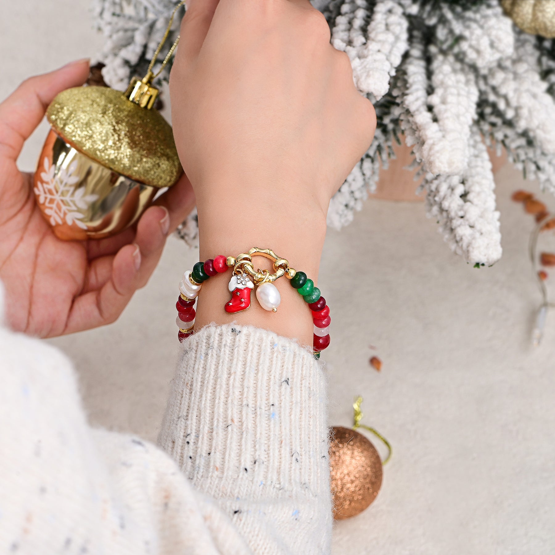 크리스마스 글로우 진주 팔찌