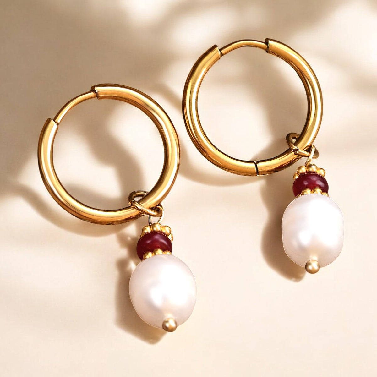 Golden Grace Pearl & Jade Agate Hoop Earrings