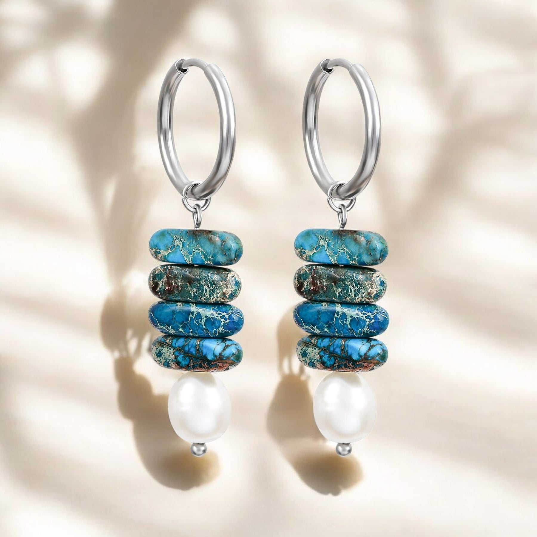 Ocean Bliss Pearl & Blue Jasper Hoop 드롭