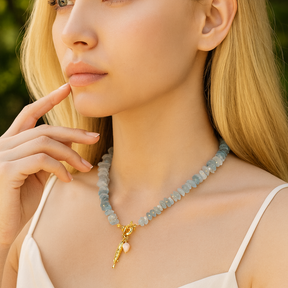 아쿠아마린 진주 참 목걸이