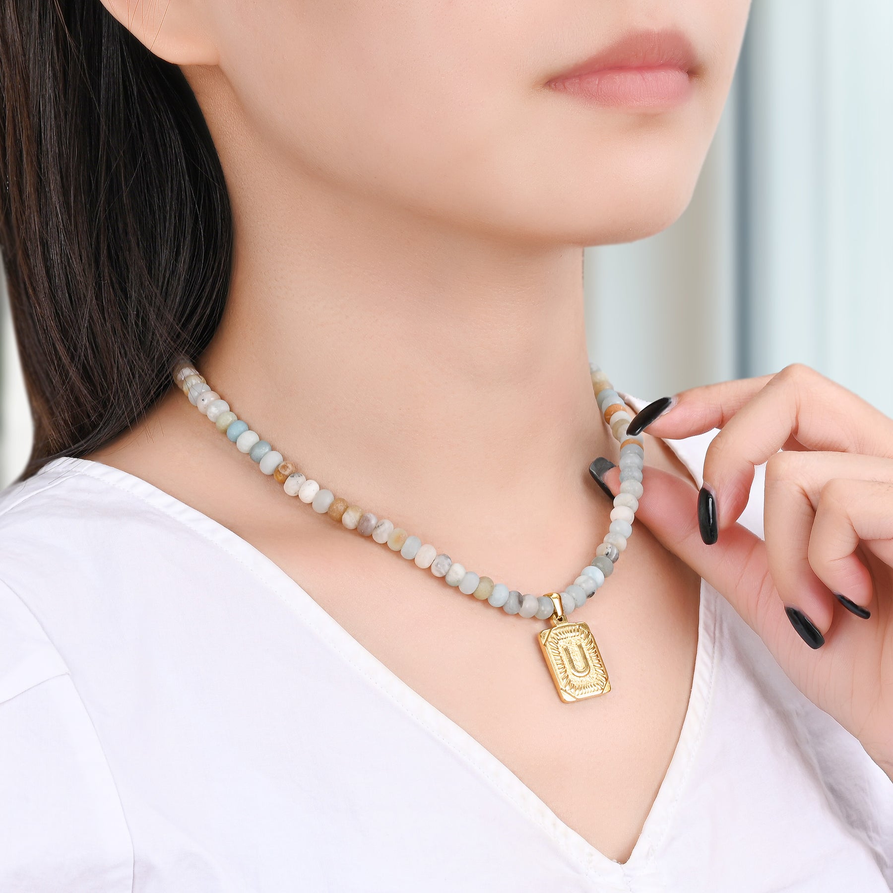아마조나이트 이니셜 레터 참 목걸이