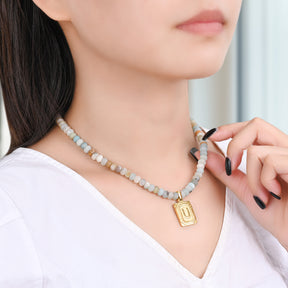 아마조나이트 이니셜 레터 참 목걸이