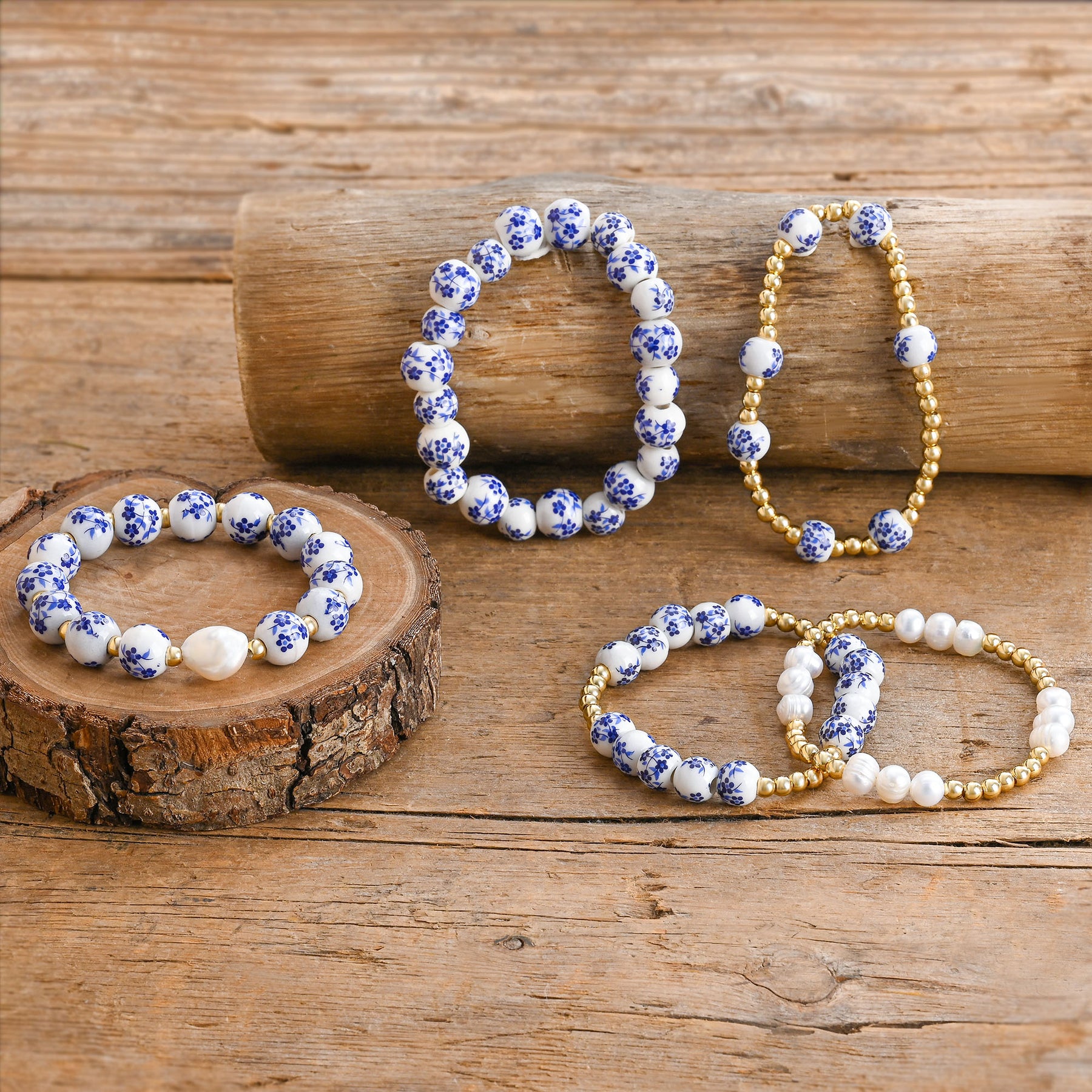 하늘빛 꽃 진주 팔찌