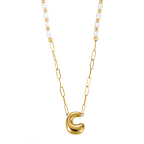 Chic Bubble Pearl Initial Chain Necklace