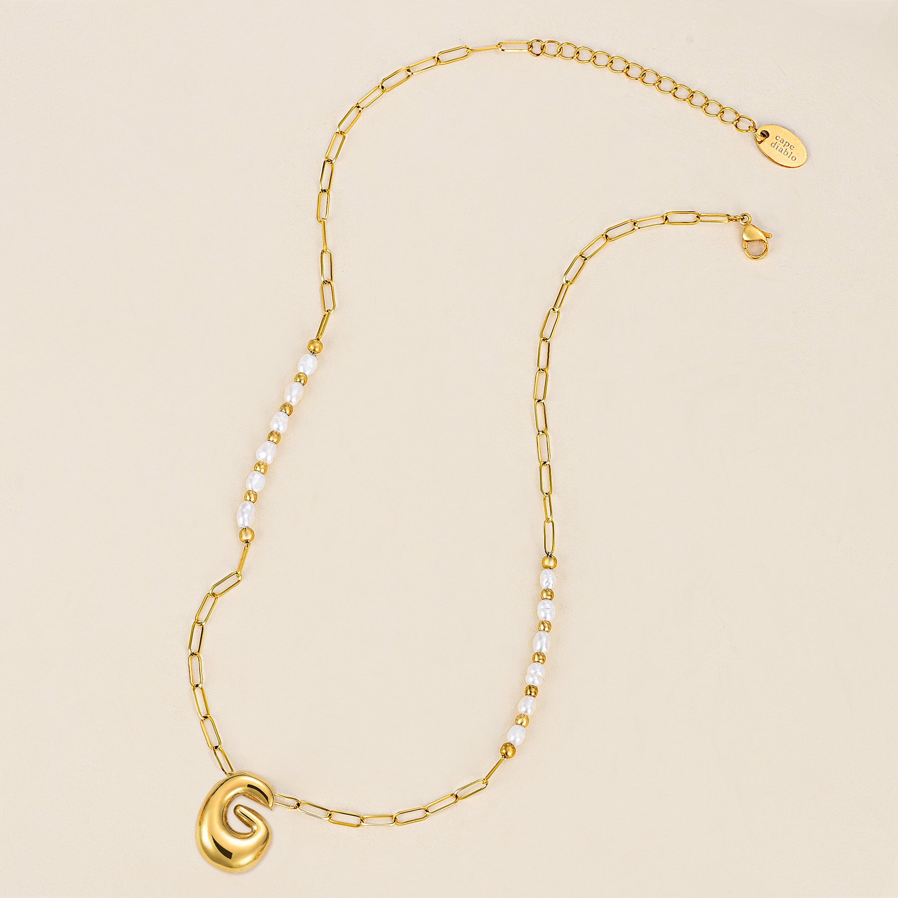 Chic Bubble Pearl Initial Chain Necklace