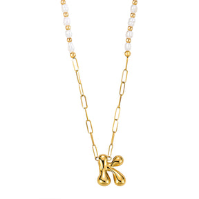 Chic Bubble Pearl Initial Chain Necklace