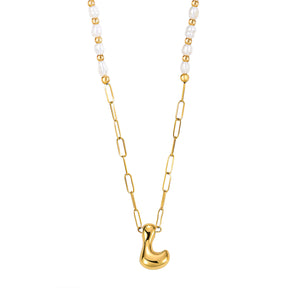 Chic Bubble Pearl Initial Chain Necklace