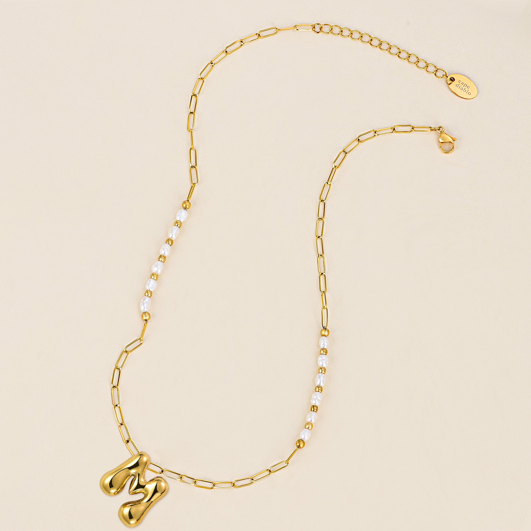 Chic Bubble Pearl Initial Chain Necklace