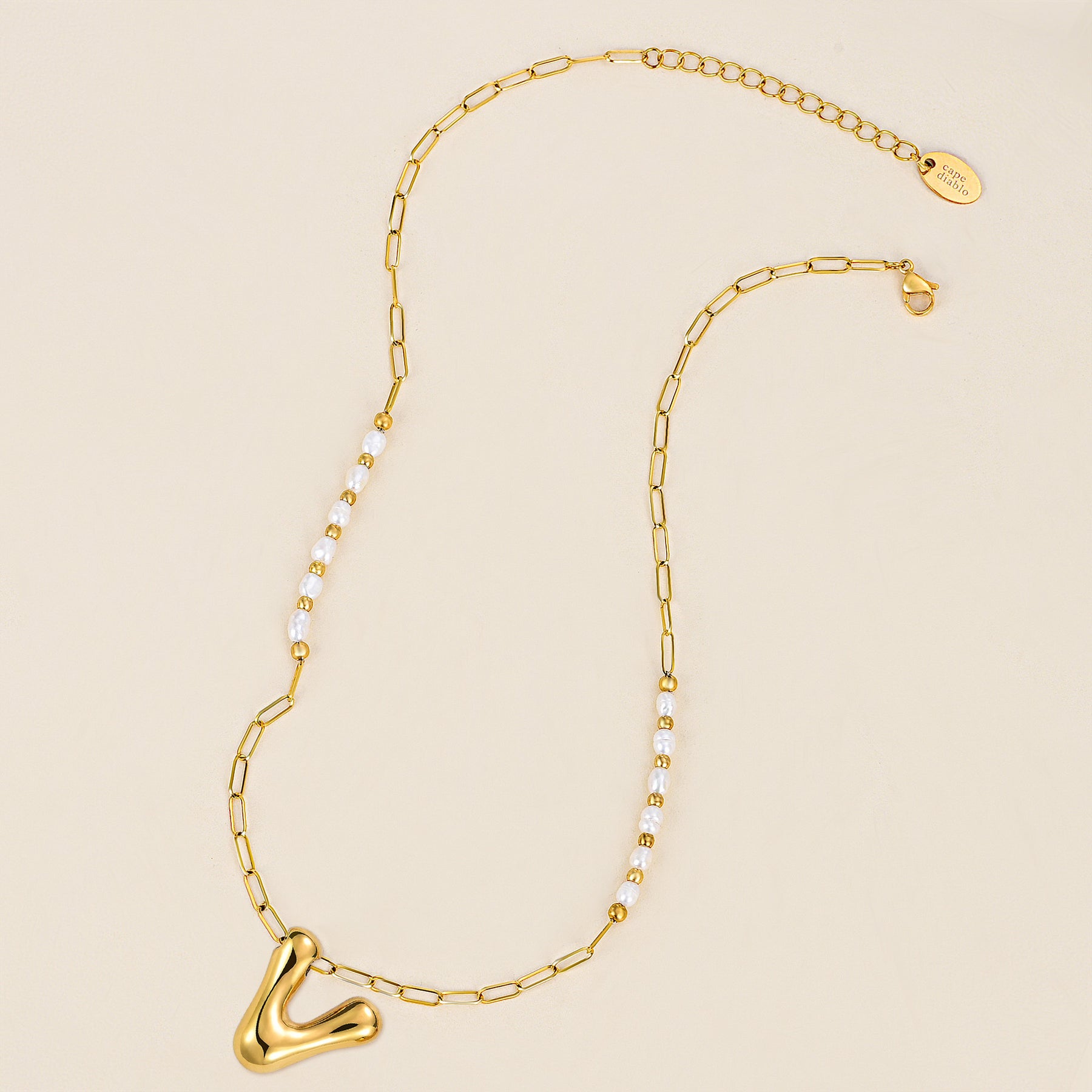 Chic Bubble Pearl Initial Chain Necklace