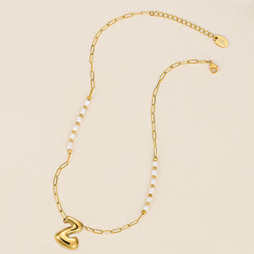 Chic Bubble Pearl Initial Chain Necklace