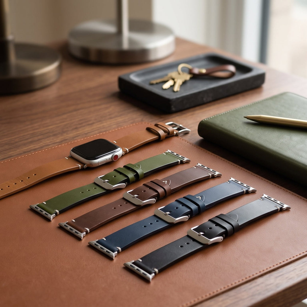 남성용 그린 가죽 Apple Watch 스트랩