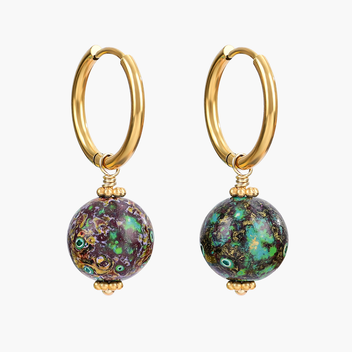 Emerald Eclipse Speckle Orb Hoop Earrings