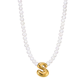 Pearl Bubble Initial Necklace