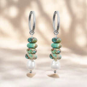 Ocean Bliss Pearl & Turquoise Jasper Hoop Drops