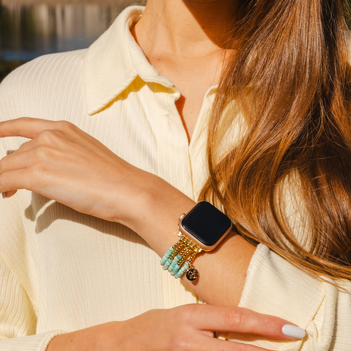 빛나는 아마조나이트 스트레치 Apple Watch 스트랩