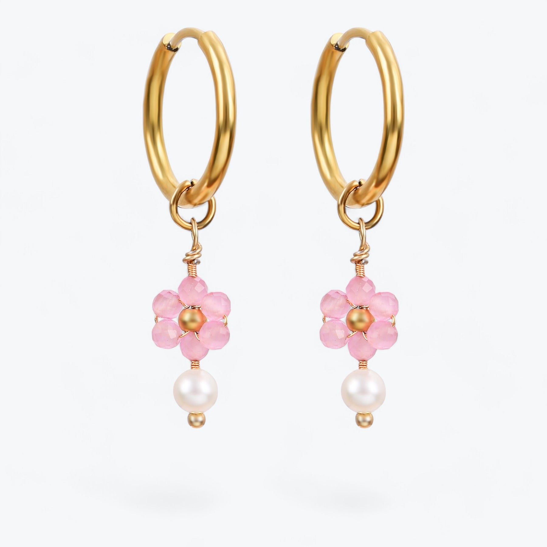 Rose Blossom Pearl Hoop Earrings