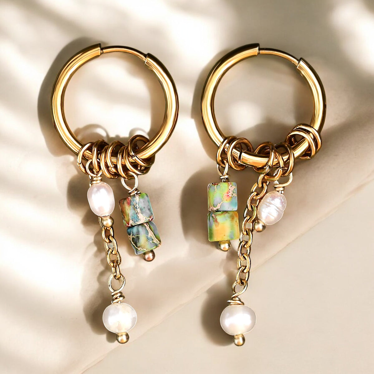 Golden Lime Bloom Drop Hoop Earrings