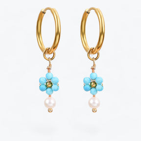 Turquoise Blossom Pearl Hoop Earrings