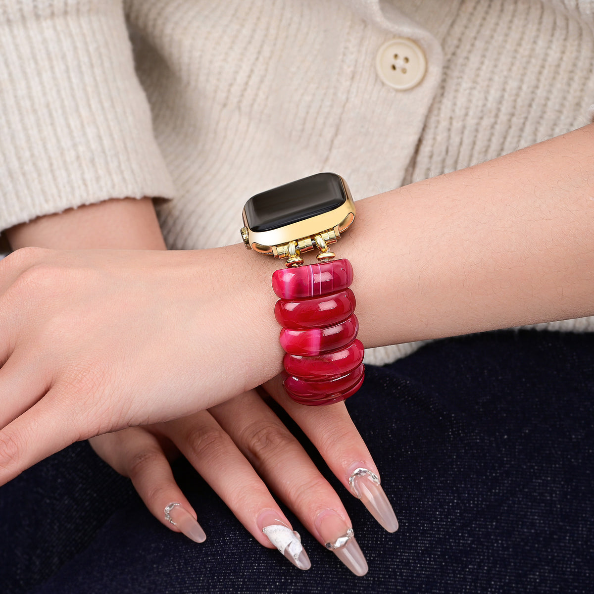 크림슨 미라지 아게이트 스트레치 Apple Watch 스트랩