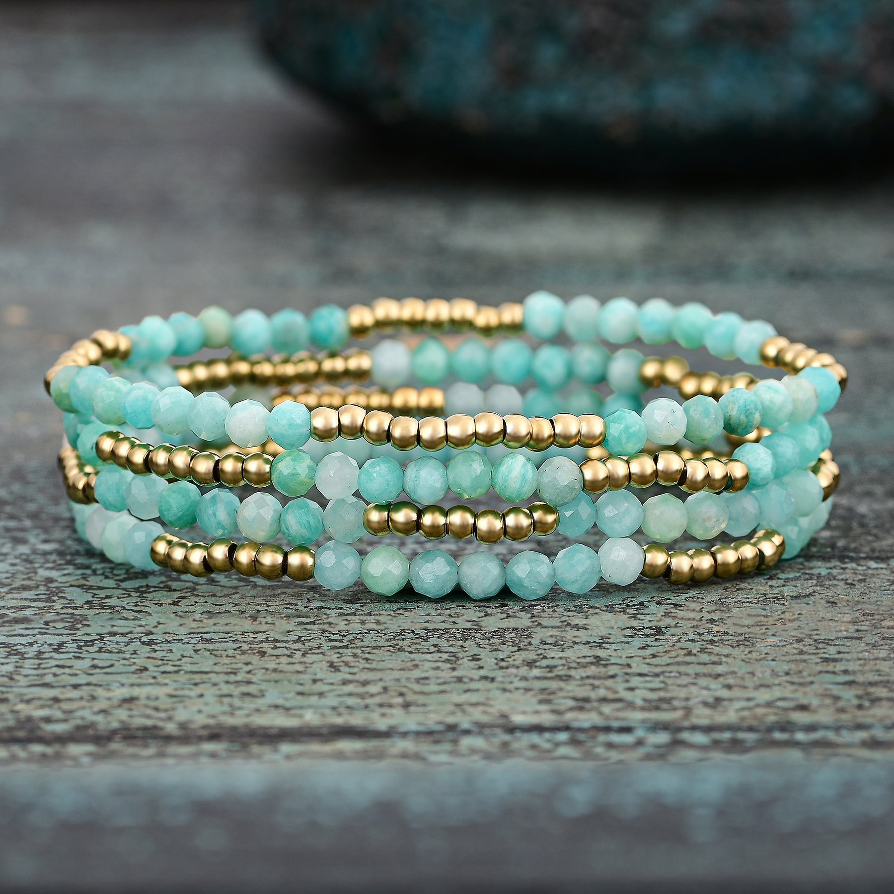 Glowing Amazonite Bracelet Set