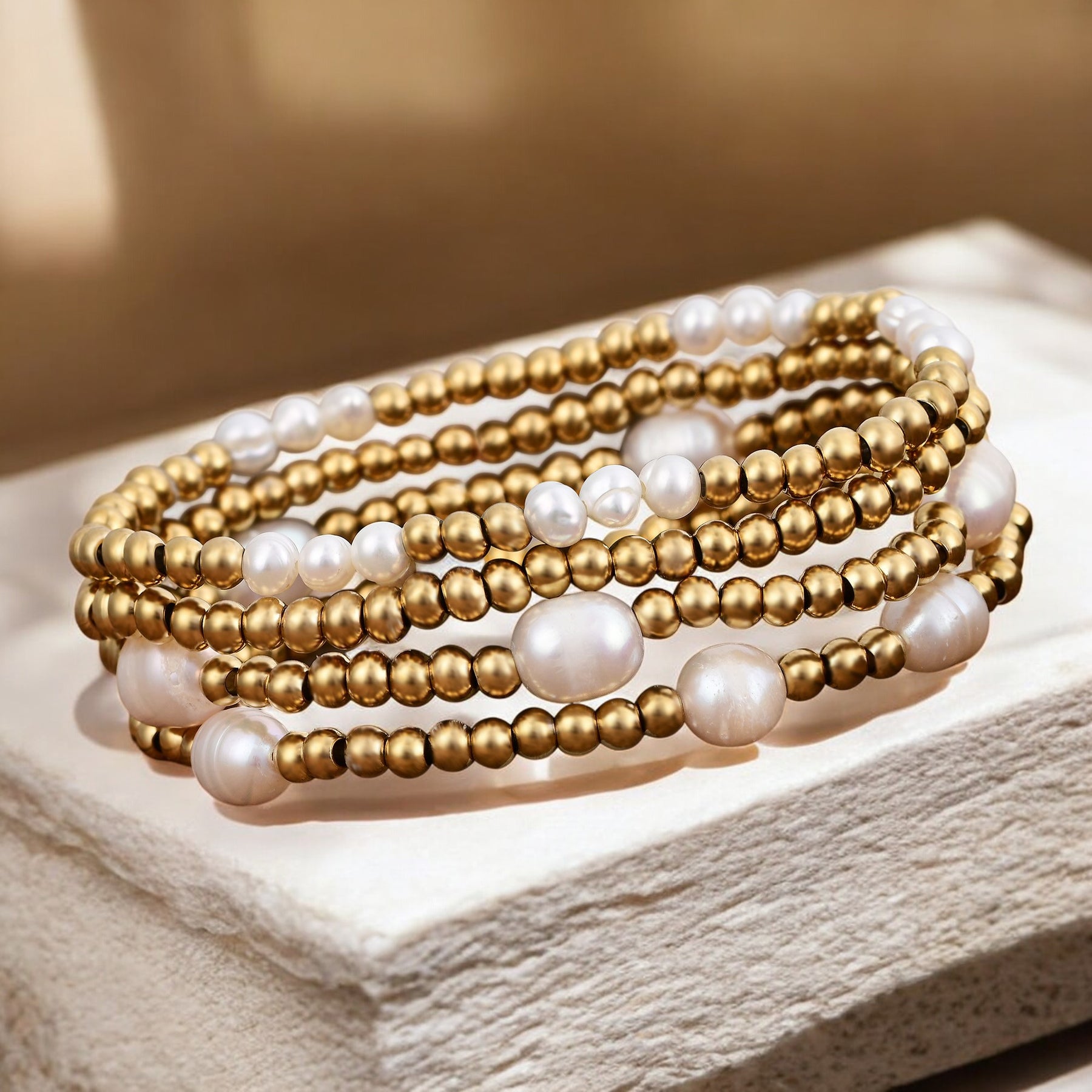 Gold and Pearl Bracelet Set