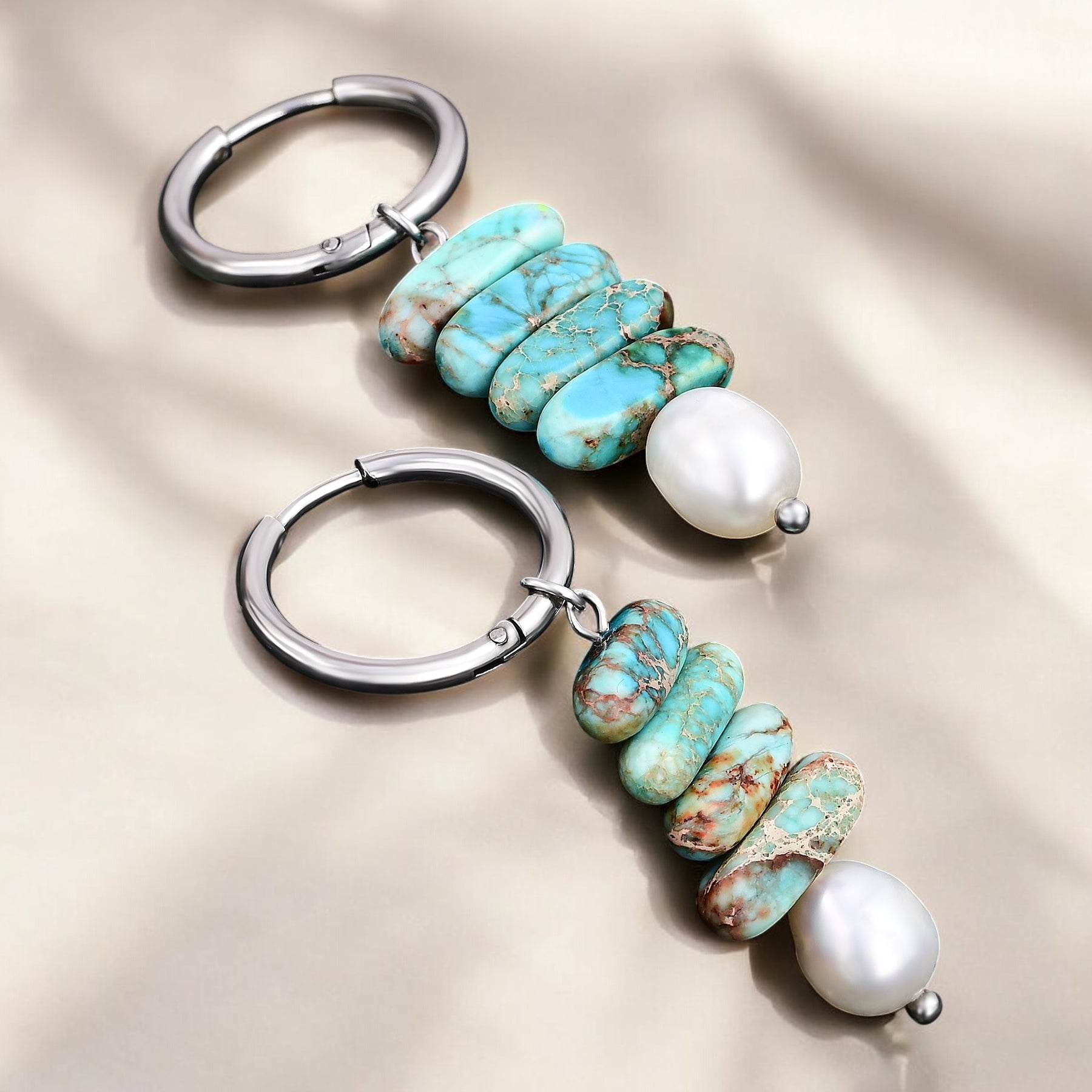Ocean Bliss Pearl & Turquoise Jasper Hoop Drops